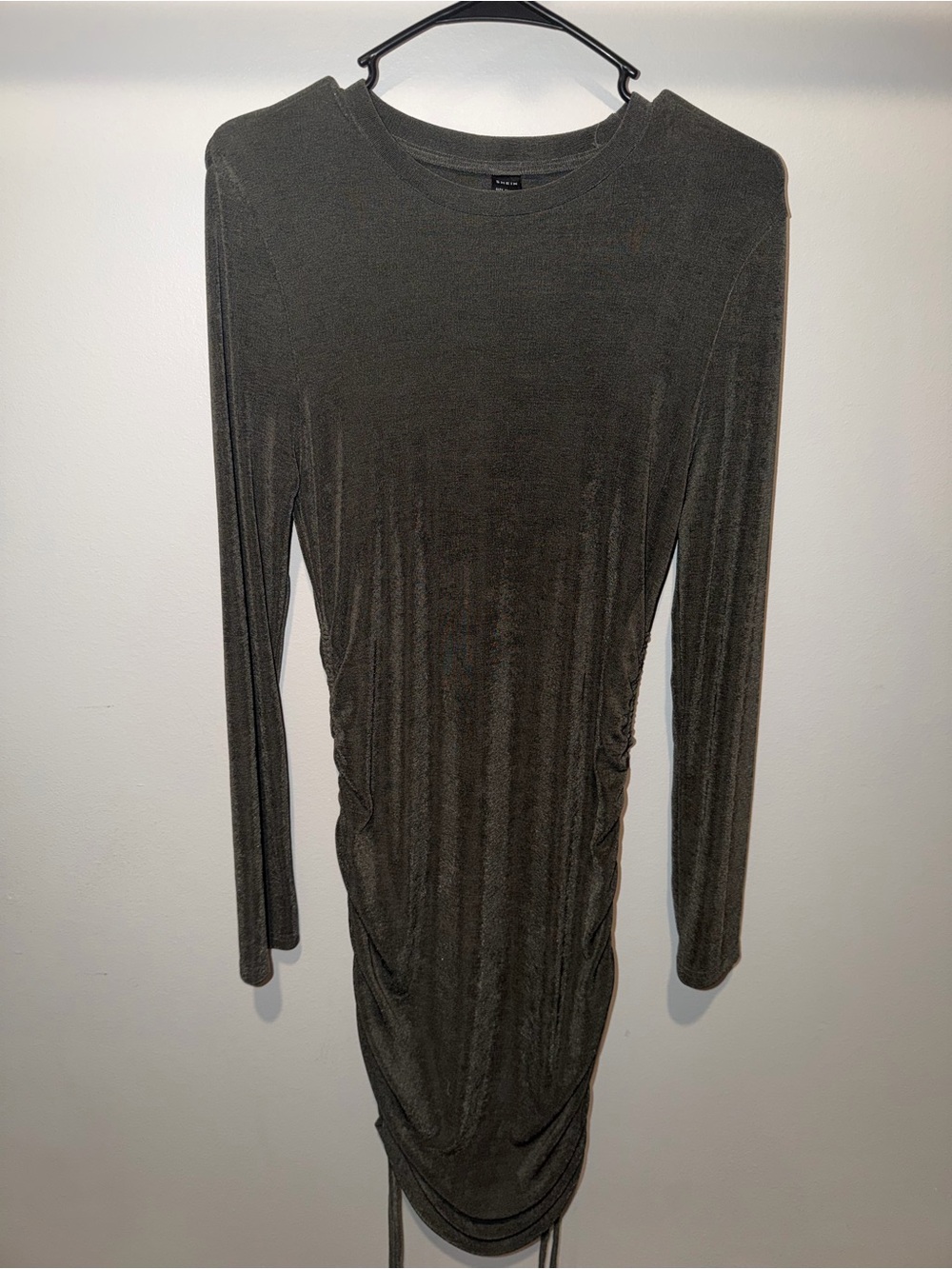 SHEIN Olive Green Long Sleeve Ruched Bodycon Dress